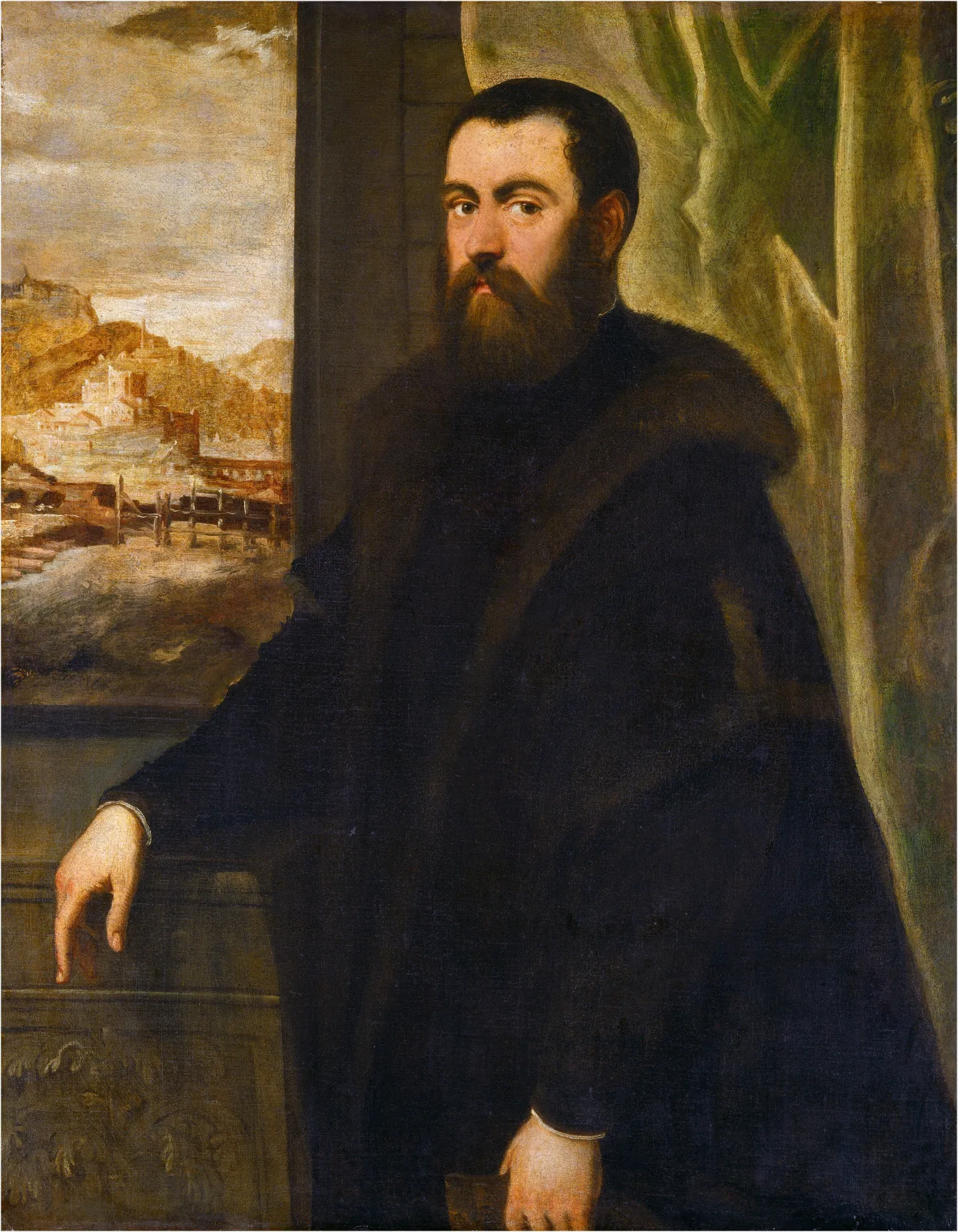 Retrato de un hombre con vista de paisaje, de Tintoretto
