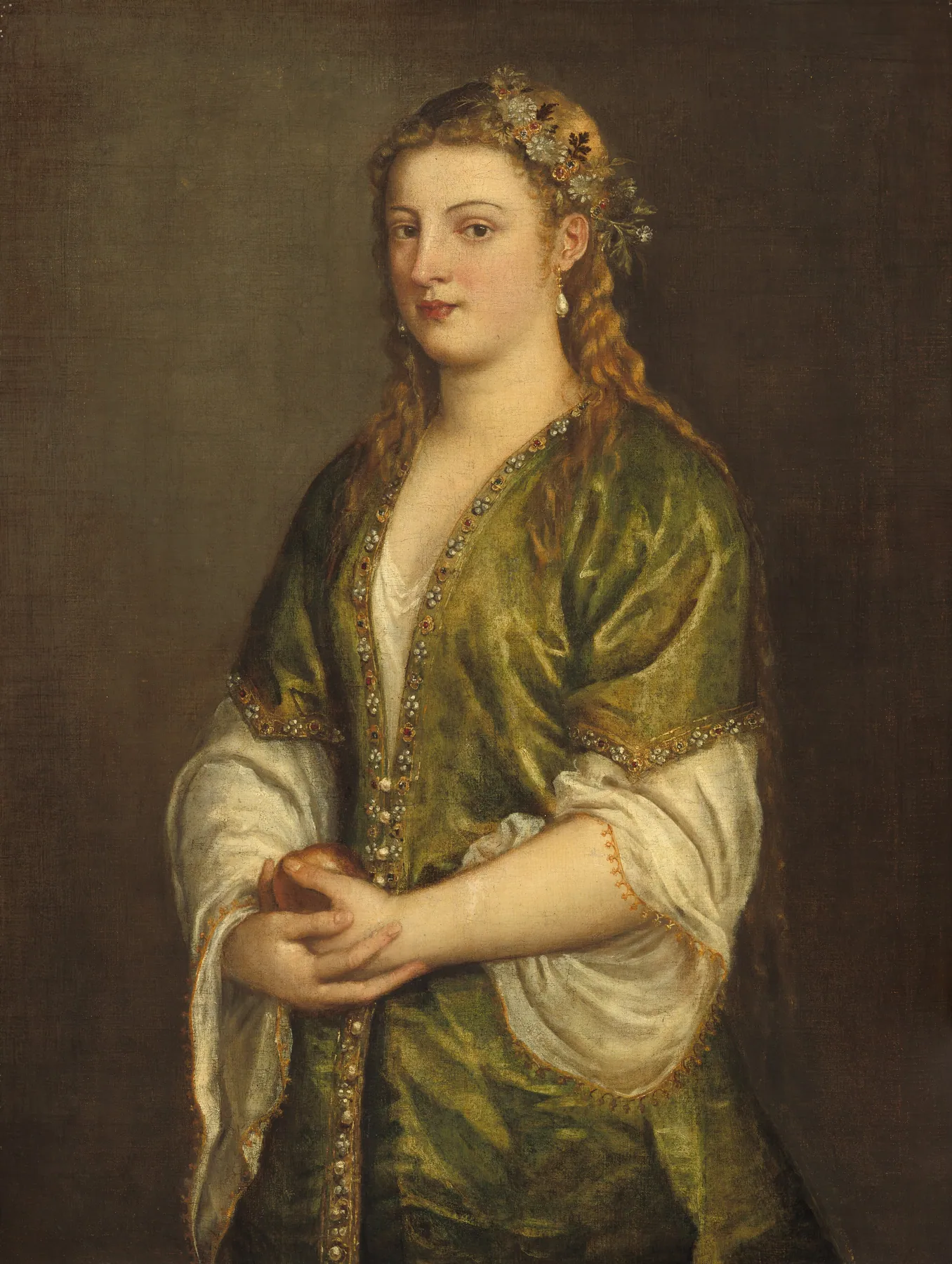 Mujer con una manzana, de Tiziano Vecellio