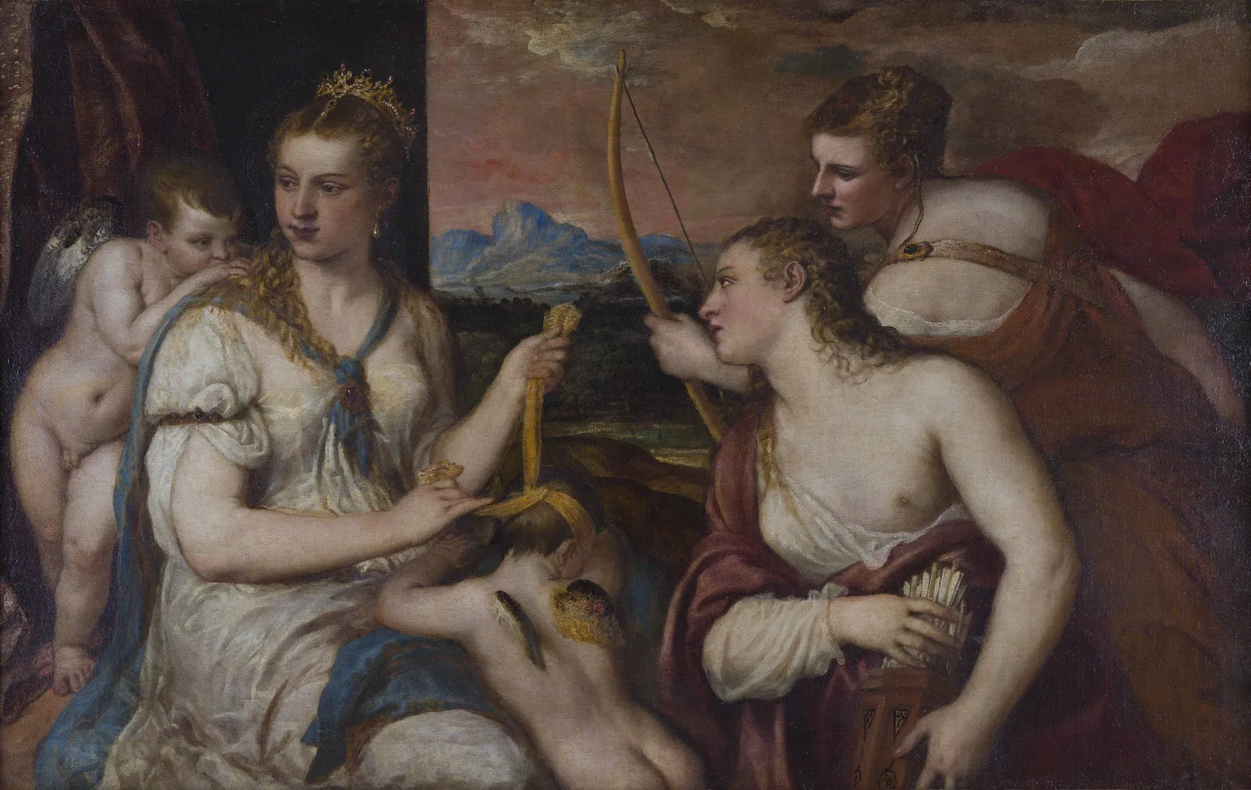 Venus vendando los ojos a Cupido, de Tiziano Vecellio