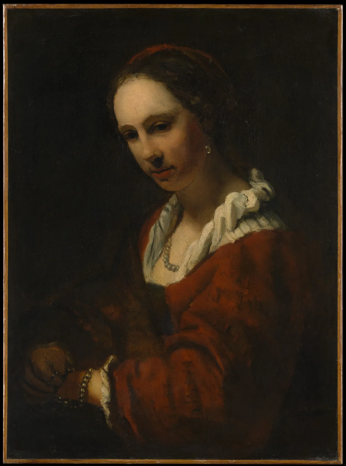 Joven mujer con un collar de perlas, de Willem Drost