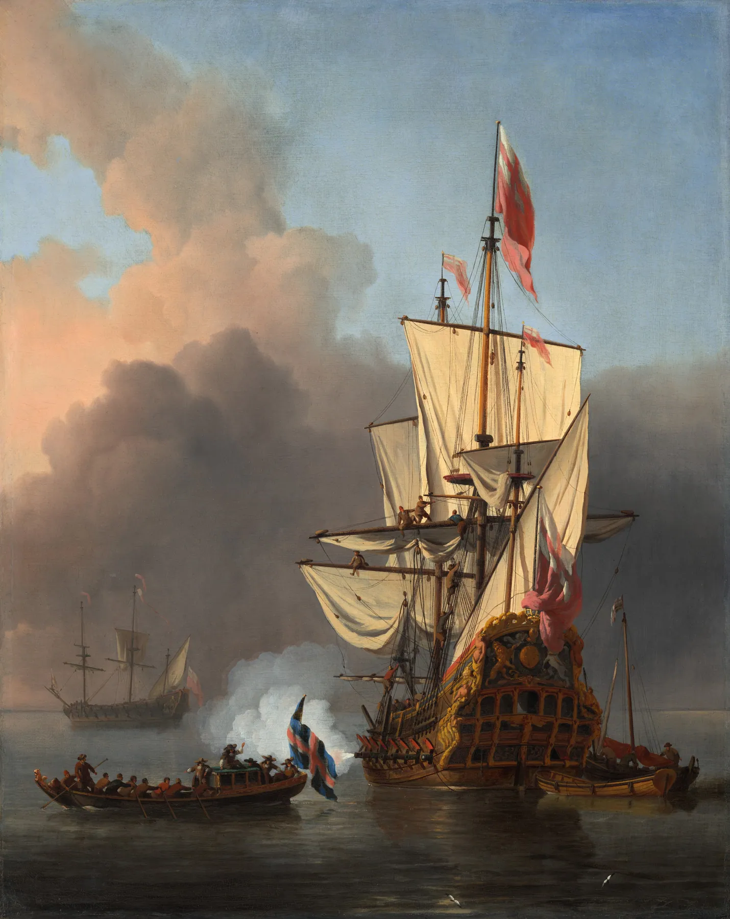 Un buque de guerra inglés disparando una salva, de Willem van de Velde el Joven