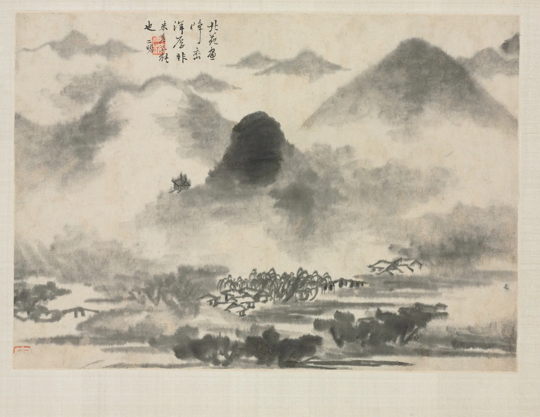 Álbum de paisajes en varios estilos, Paisaje al estilo de Mi Fei, de Zha Shibiao