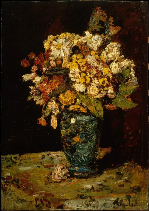 Flores en un jarrón azul, Adolphe Monticelli