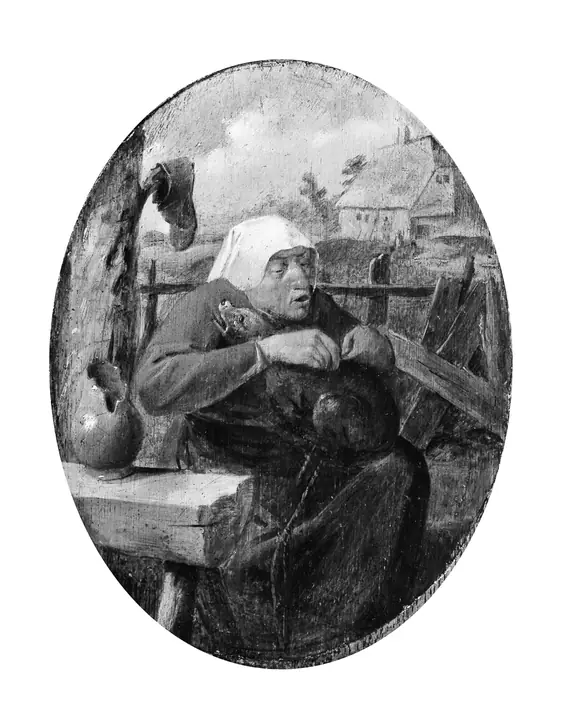 Campesina quitando pulgas a un perro, Adriaen Brouwer