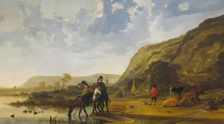 Paisaje fluvial con jinetes, Aelbert Cuyp