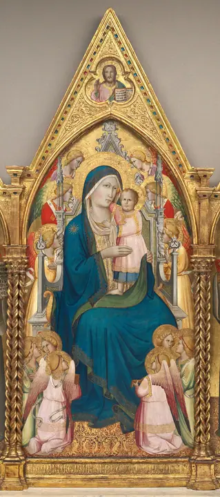 La Virgen con el Niño entronizada con doce ángeles y Cristo bendiciendo [panel central], Agnolo Gaddi