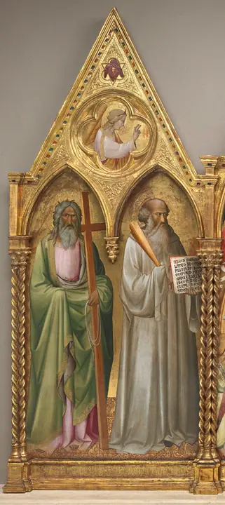 San Andrés y San Benito con el Arcángel Gabriel [panel izquierdo], Agnolo Gaddi