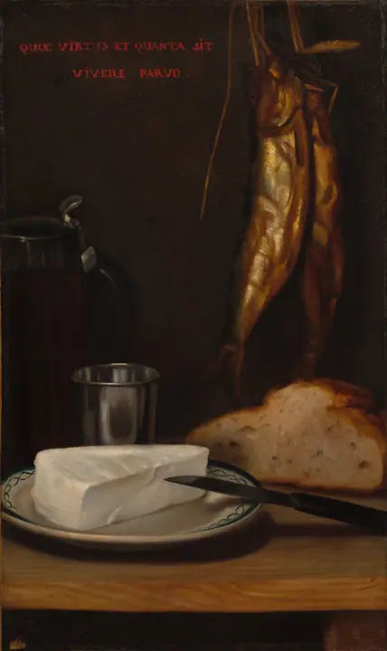 Bodegón con arenque, pan y queso, Alexandre-Gabriel Decamps