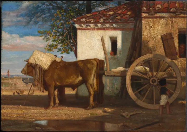Bueyes ante una granja en Le Verrier, Alexandre-Gabriel Decamps