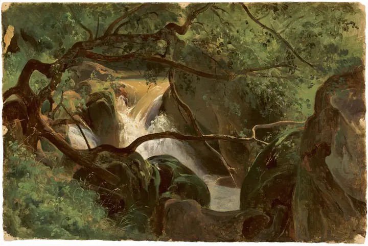 Interior de bosque con cascada, Papigno, André Giroux