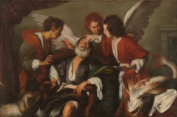 Tobías curando la ceguera de su padre, Bernardo Strozzi