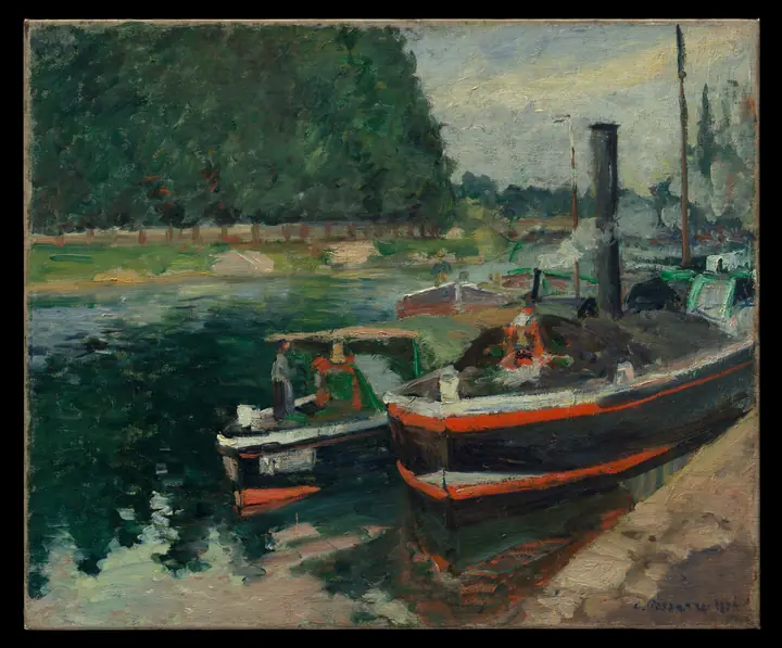 Barcazas en Pontoise, Camille Pissarro
