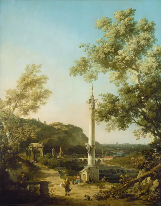 Capricho de paisaje inglés con una columna, Canaletto