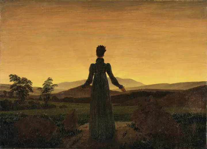 Mujer frente al sol poniente, Caspar David Friedrich