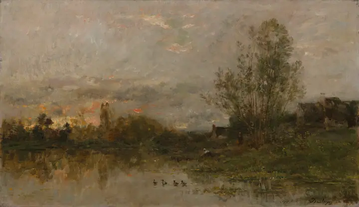 Puesta de sol en el río, Charles-François Daubigny