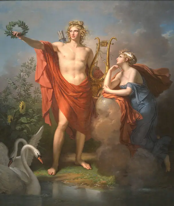 Apolo, dios de la luz, la elocuencia, la poesía y las bellas artes, con Urania, musa de la astronomía, Charles Meynier
