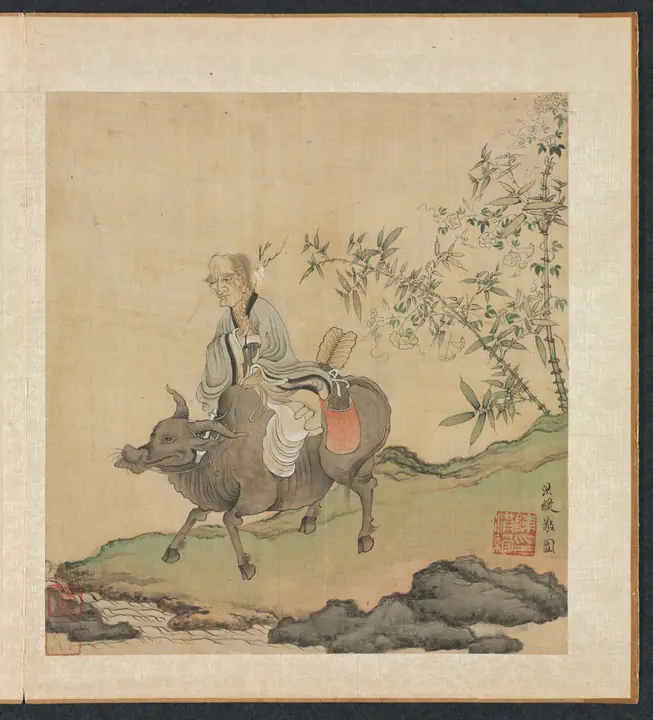 Pinturas al estilo de los antiguos maestros, Laozi montando un buey, Chen Hongshou