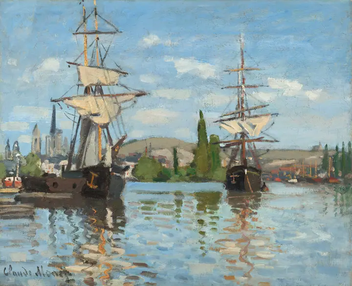 Barcos navegando en el Sena en Ruán, Claude Monet
