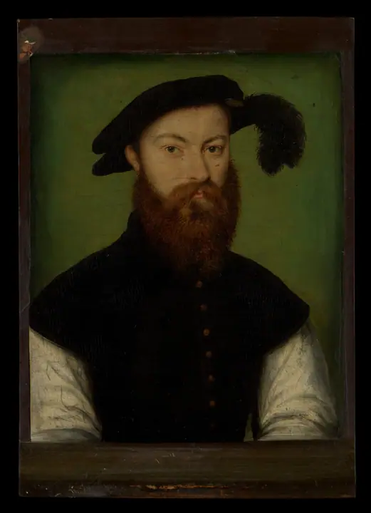 Retrato de un hombre con sombrero emplumado negro, Corneille de Lyon