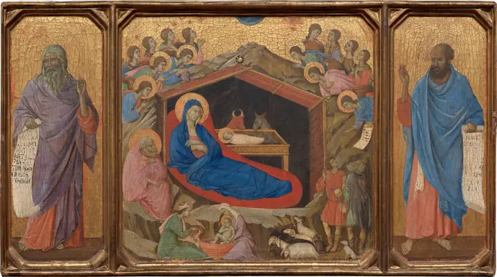 La Natividad con los profetas Isaías y Ezequiel, Duccio di Buoninsegna