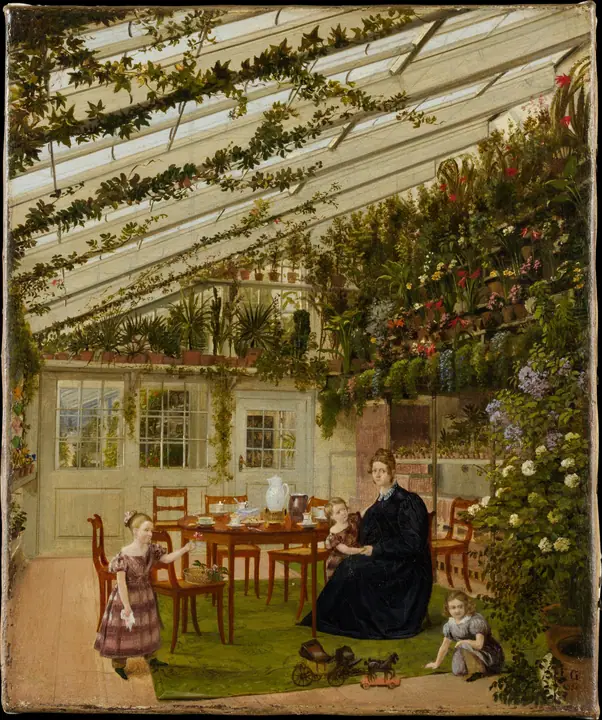 La familia del señor Westphal en el invernadero, Eduard Gaertner