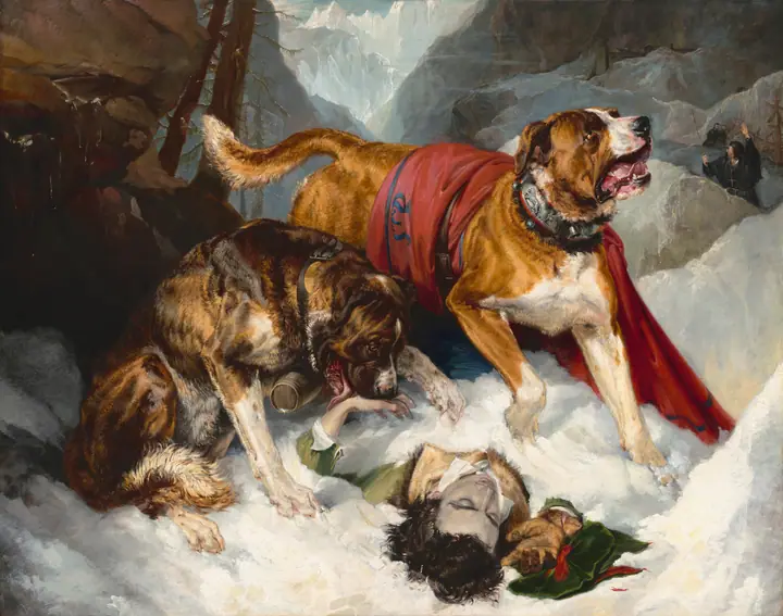 Mastines alpinos reanimando a un viajero en apuros, Edwin Landseer