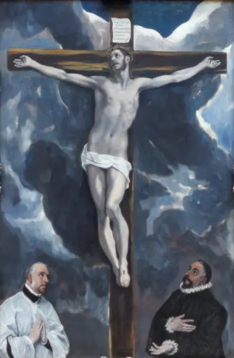 Cristo crucificado con dos donantes, El Greco