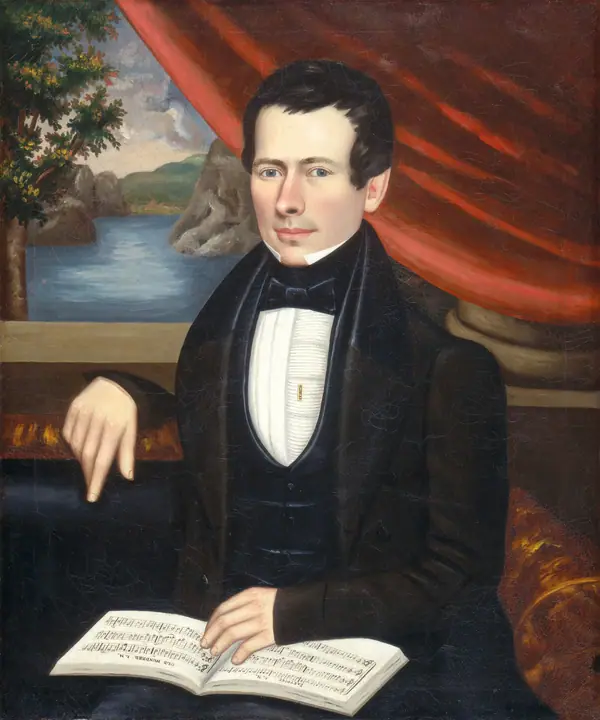 Hombre con libro de canciones, posiblemente el señor Cook, Erastus Salisbury Field