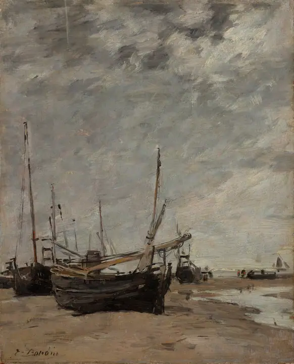 Marea baja, veleros varados, Eugène Boudin