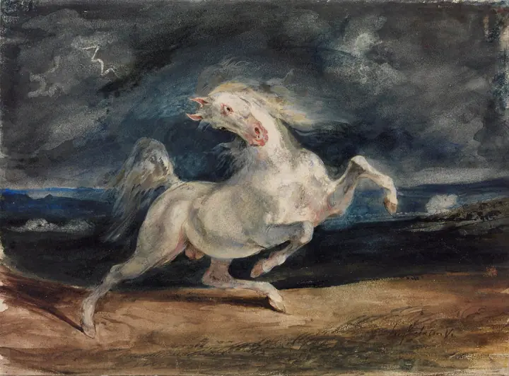 Caballo asustado por una tormenta, Eugène Delacroix