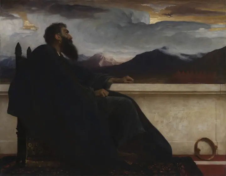 David, «¡Oh, si tuviera alas como la paloma! Entonces volaría y hallaría reposo». Salmo 55,6, Frederic Leighton