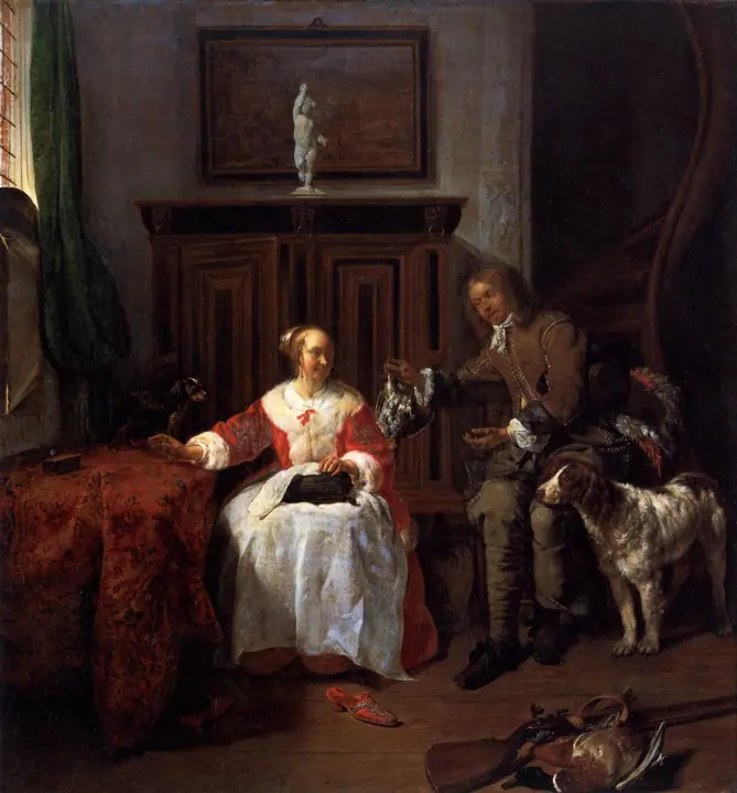 Cazador regalando una perdiz, Gabriel Metsu