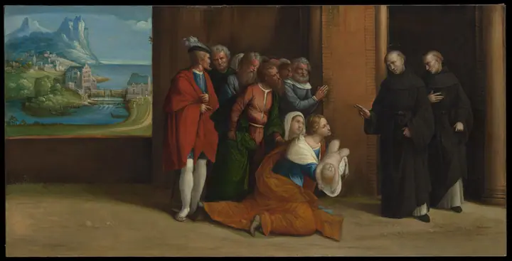 San Nicolás de Tolentino resucitando a un niño, Garofalo