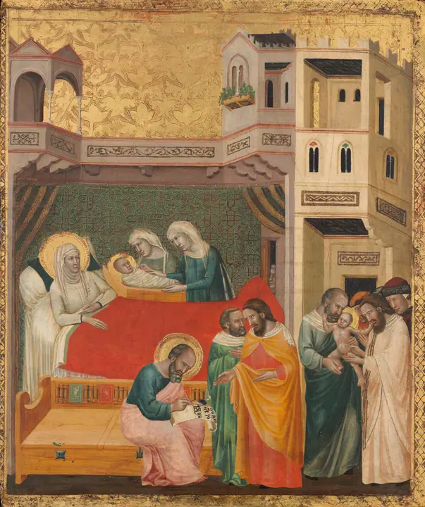 El nacimiento, imposición del nombre y circuncisión de san Juan Bautista, Giovanni Baronzio