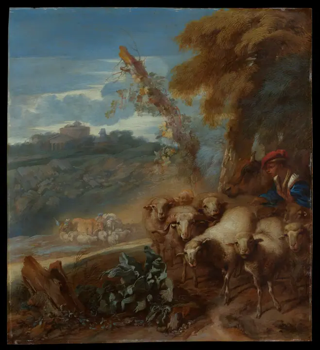 Paisaje romano con un pastor y ovejas, Giovanni Benedetto Castiglione