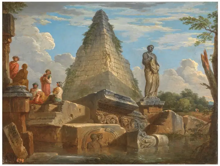 Paisaje y pirámide de Cestio, Giovanni Paolo Panini