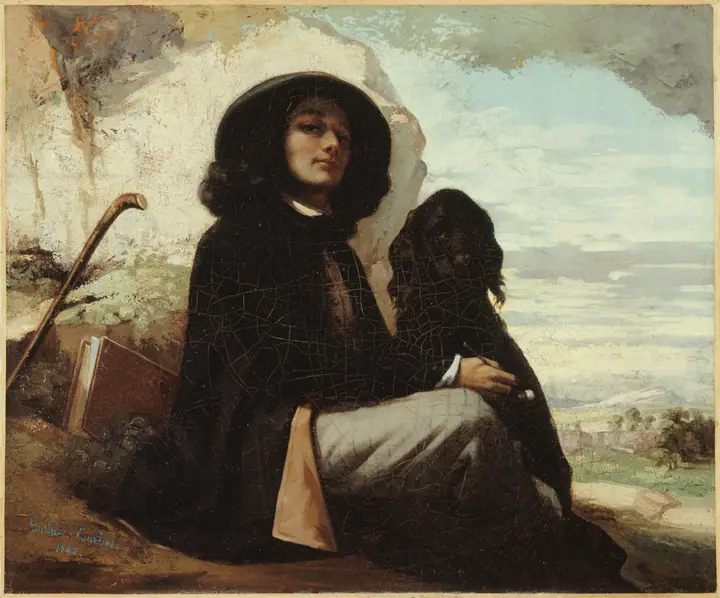 El autorretrato con perro negro, Gustave Courbet