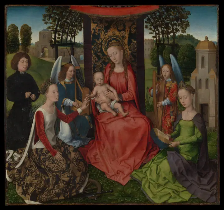 La Virgen con el Niño y las santas Catalina de Alejandría y Bárbara, Hans Memling
