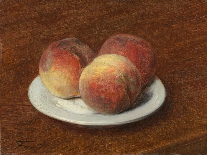 Tres melocotones en un plato, Henri Fantin-Latour