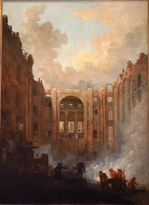 El incendio de la Ópera del Palacio Real, Hubert Robert