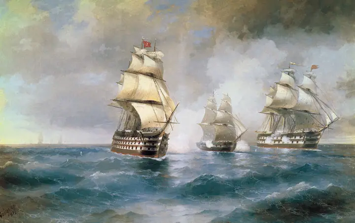 Galeón ruso y barco turco, Ivan Aivazovsky