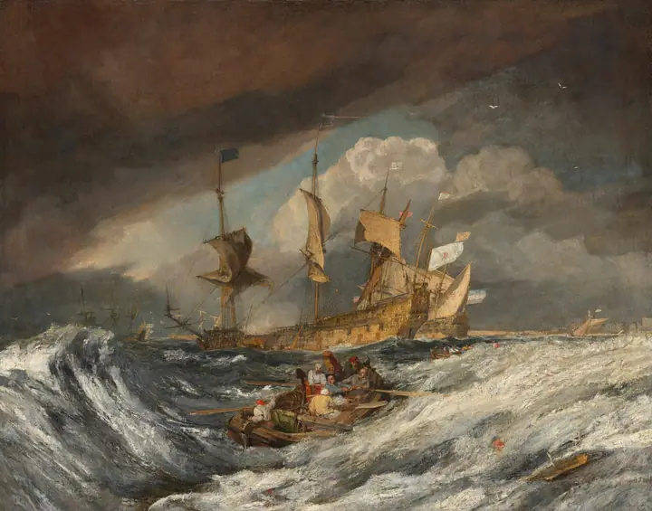 Botes llevando anclas a los buques de guerra holandeses, J.M.W. Turner