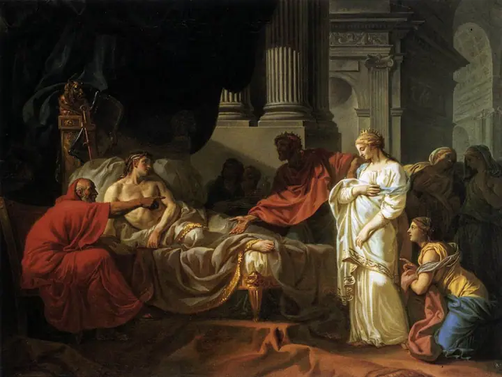 Erasistrato descubriendo la causa de la enfermedad de Antíoco, Jacques-Louis David