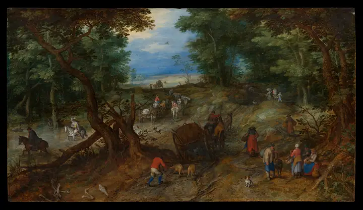 Camino forestal con viajeros, Jan Brueghel el Viejo
