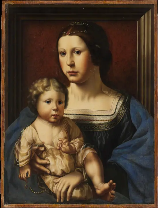 Anna van Bergen (1492–1541) y su hijo Hendrik (nacido en 1519) como la Virgen y el Niño, Jan Gossart