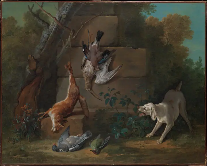 Perro guardando caza muerta, Jean-Baptiste Oudry