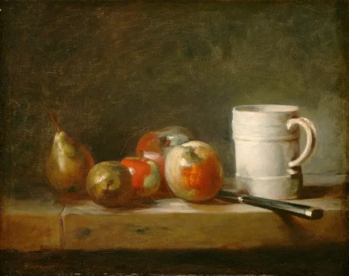 Bodegón con jarra blanca, Jean-Baptiste-Siméon Chardin
