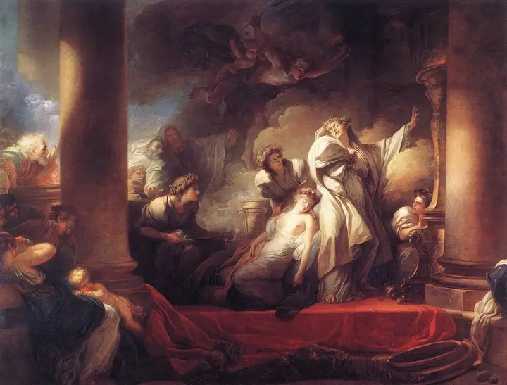 El gran sacerdote Coreso se sacrifica por Calírroe, Jean-Honoré Fragonard