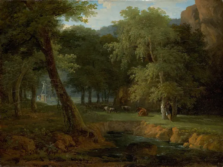 Escena boscosa con ninfas y un hermes, Jean-Victor Bertin