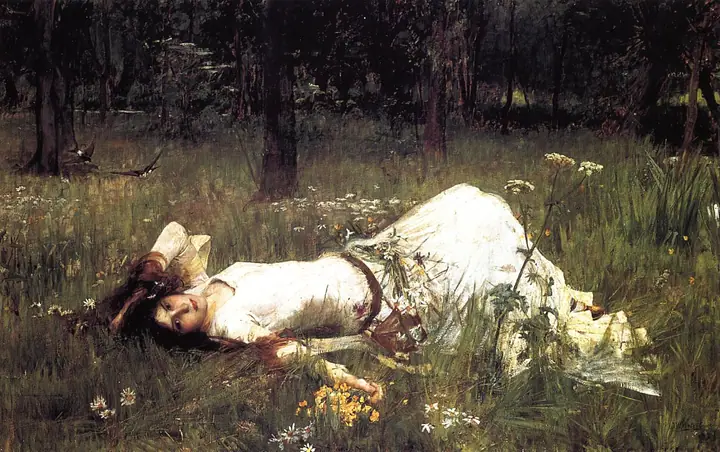 Ofelia (estudio en el prado), John William Waterhouse